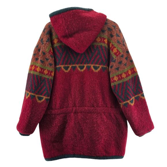 Vintage Alafoss 100% Wool Coat Icelandic Medium Oversized Aztec Southwestern Red - Picture 3 of 14